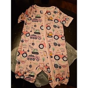 Bamboo Zippy Shorty Pink Tractor Construction  6 To 9 Months Double Zipper